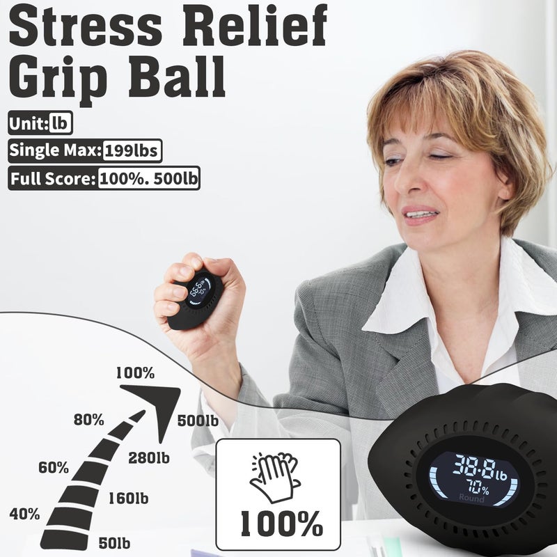 DIOTUSS Digital Stress Relief Grip Ball for Adults & Kids, Grip Strength Tester, Hand Strength Gripper up to 220lbs, Forearm Strengthener with Progress Bars & Cheer Sound, Fitness Gift - Image 3